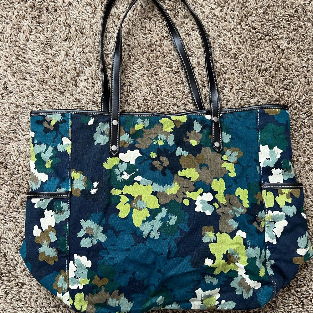 Merona Blue and Green Floral Tote Bag